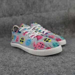 FabKids Shoes Kids 4 Sneakers Casual Emoji Print Smiley Face Lace Up School Grey